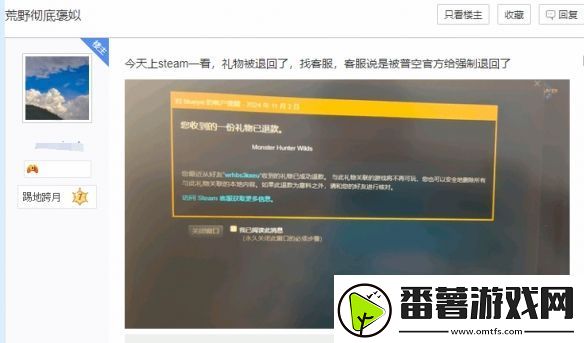 玩家淘宝买怪猎荒野遭退款